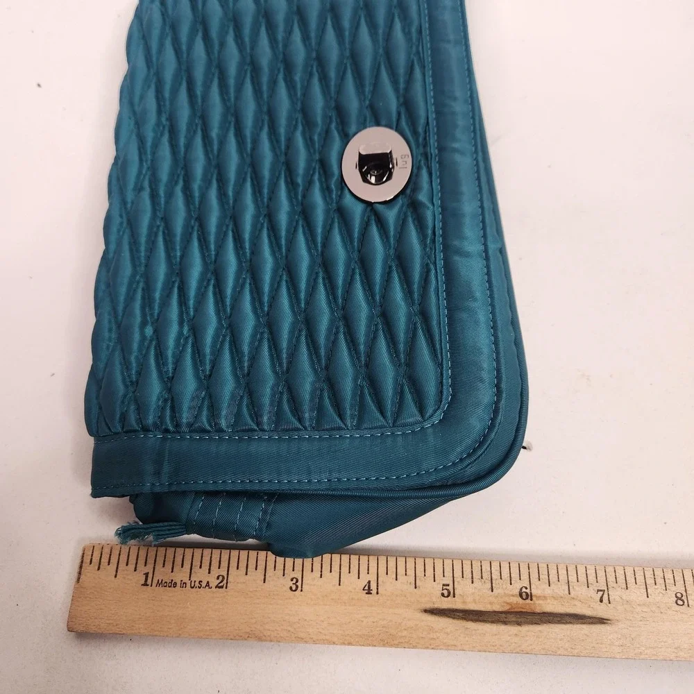 LUG Allegro Clutch Bag Womens Small Teal Green Quilted Turn Lock Purse